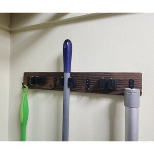Mop and Broom Holder Wall Mount-Rustic Wood Broom Hanger Wall Mount